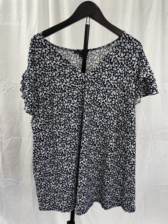 Adrianna Papell Tops - Adrianna Papell Blue Floral Ruffle Cap Sleeve Dressy Tee / Blouse Plus Sz 3X